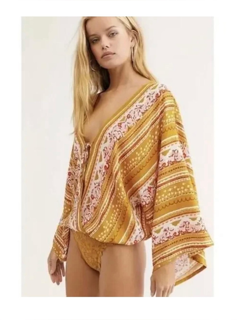 Intimately Free People For You Bodysuit Gold Floral Boho Print Size S